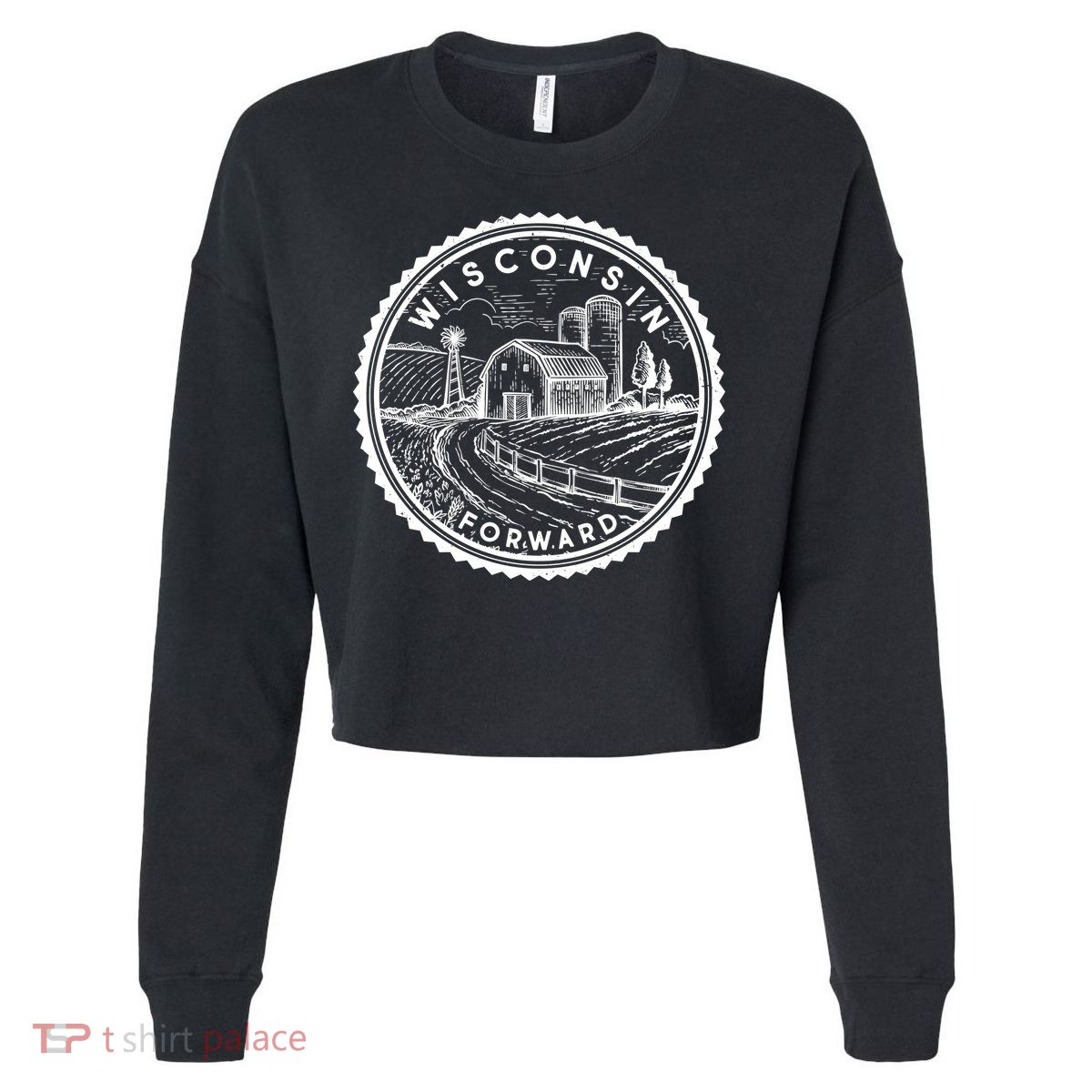 Vintage Wisconsin Forward Farmland Emblem Seal Cropped Pullover Crew