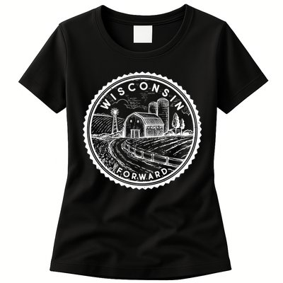 Vintage Wisconsin Forward Farmland Emblem Seal Womens T-Shirt