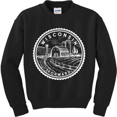 Vintage Wisconsin Forward Farmland Emblem Seal Kids Sweatshirt