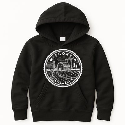 Vintage Wisconsin Forward Farmland Emblem Seal Kids Hoodie