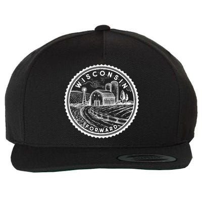 Vintage Wisconsin Forward Farmland Emblem Seal Wool Snapback Cap