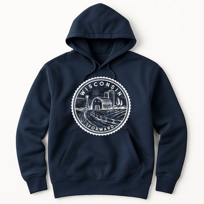 Vintage Wisconsin Forward Farmland Emblem Seal Hoodie