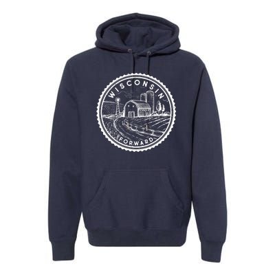 Vintage Wisconsin Forward Farmland Emblem Seal Premium Hoodie