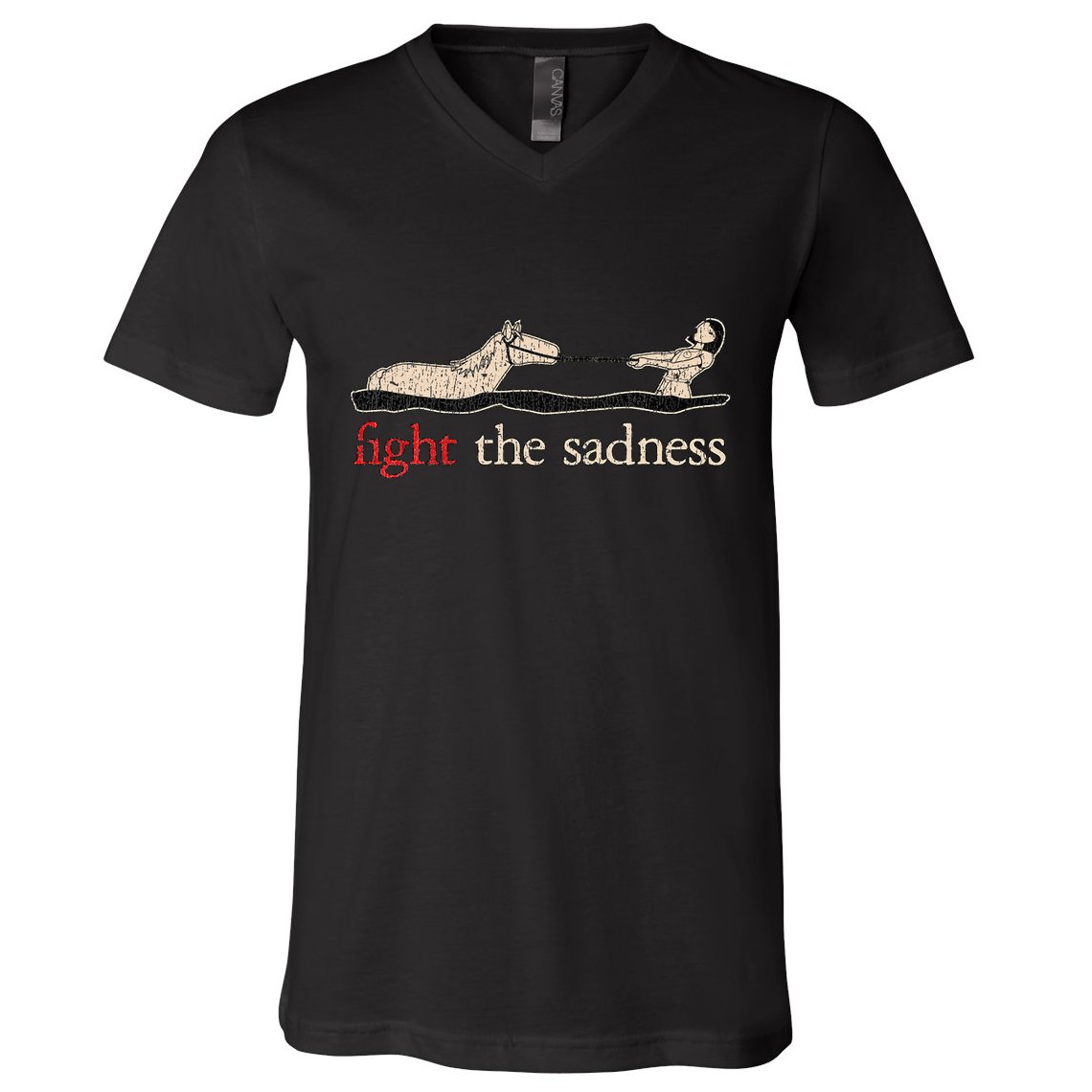 Vintage White Fight The Sadness Horse Girl V-Neck T-Shirt