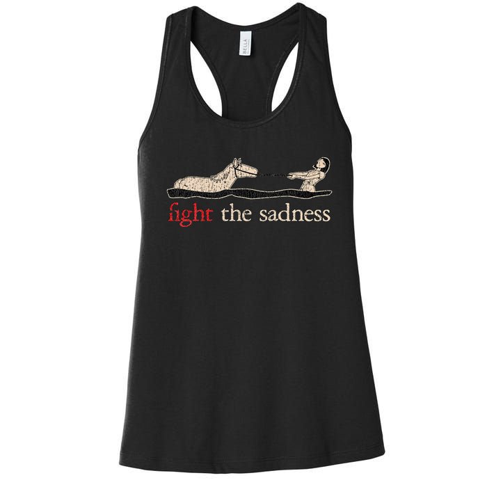 Vintage White Fight The Sadness Horse Girl Women's Racerback Tank