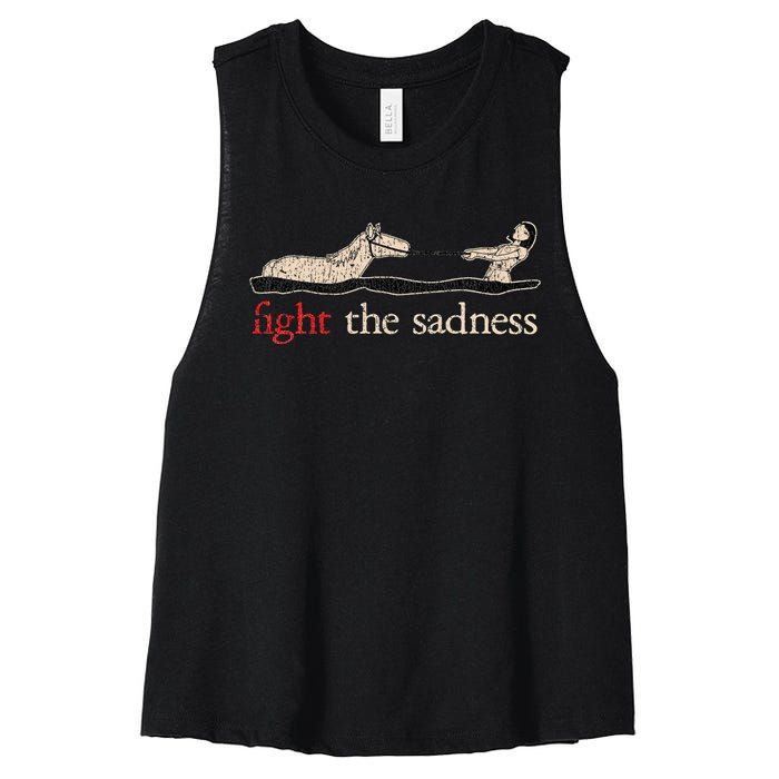 Vintage White Fight The Sadness Horse Girl Women's Racerback Cropped Tank