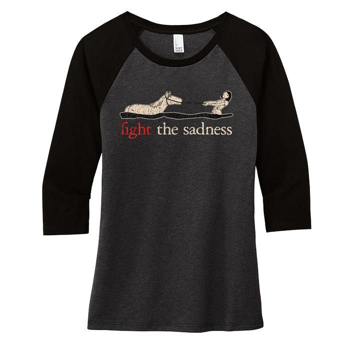 Vintage White Fight The Sadness Horse Girl Women's Tri-Blend 3/4-Sleeve Raglan Shirt