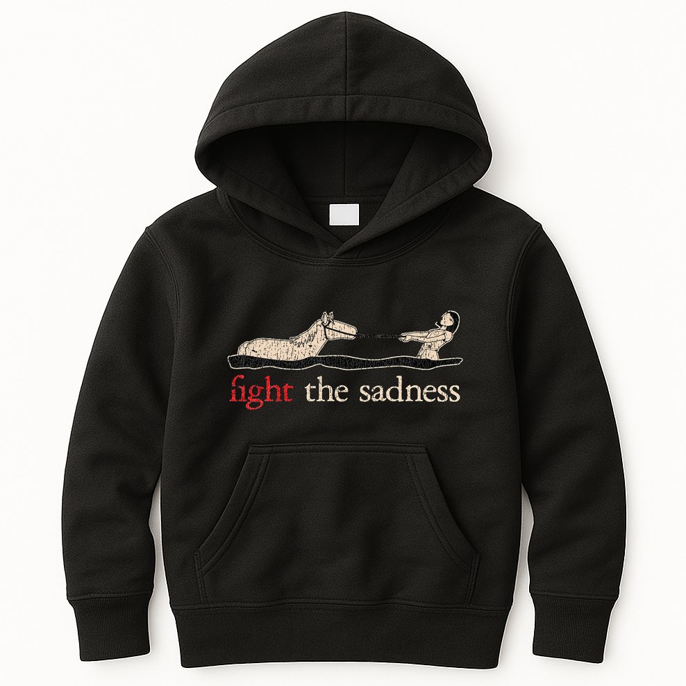 Vintage White Fight The Sadness Horse Girl Kids Hoodie