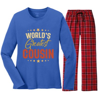 Vintage Worlds Greatest Cousin Dad Grandpa Fathers Day Gift Women's Long Sleeve Flannel Pajama Set 