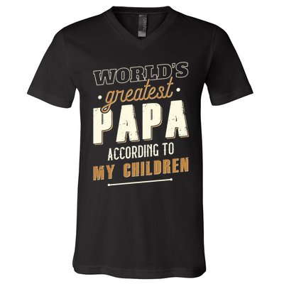 Vintage Worlds Greatest Papa According To My Children V-Neck T-Shirt