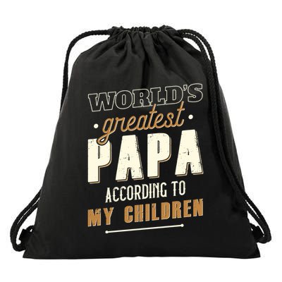 Vintage Worlds Greatest Papa According To My Children Drawstring Bag
