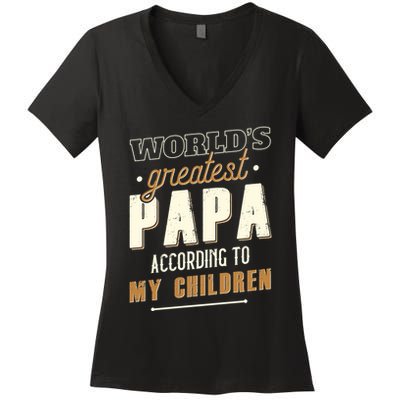 Vintage Worlds Greatest Papa According To My Children Women's V-Neck T-Shirt