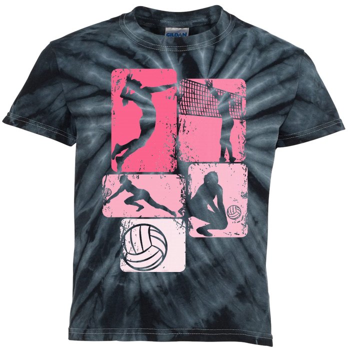 Volleyball Women Girl Player Kids Tie-Dye T-Shirt