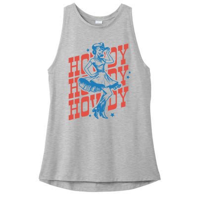 Vintage Western Howdy Rodeo Women Cowgirl Concert Ladies PosiCharge Tri-Blend Wicking Tank