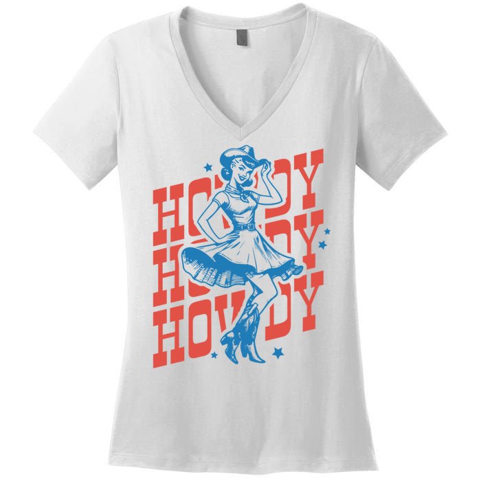 Vintage Western Howdy Rodeo Women Cowgirl Concert Women's V-Neck T-Shirt