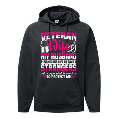 Veteran Wife Husband Soldier & Saying For Military  Performance Fleece Hoodie