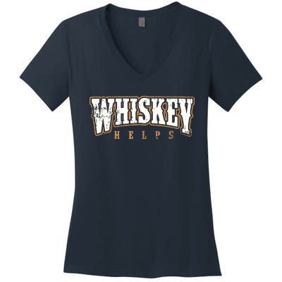 Vintage Whiskey Helps Designer Women's V-Neck T-Shirt