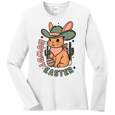 Vintage Western Howdy Easter 2024 Ladies Long Sleeve Shirt