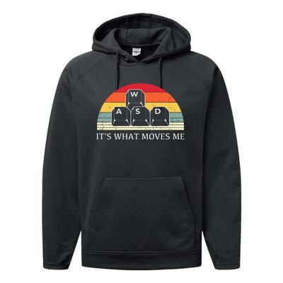 Vintage WASD It's What Moves Me Keycaps Computer Video Gamer Performance Fleece Hoodie