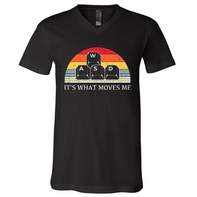 Vintage WASD It's What Moves Me Keycaps Computer Video Gamer V-Neck T-Shirt