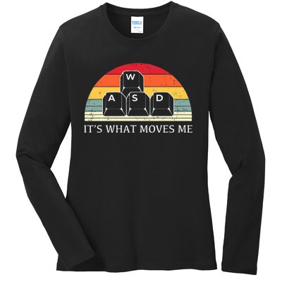 Vintage WASD It's What Moves Me Keycaps Computer Video Gamer Ladies Long Sleeve Shirt