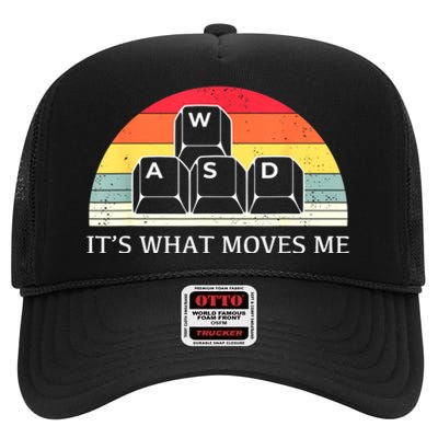 Vintage Wasd ItS What Moves Me Keycaps Computer Video Gamer High Crown Mesh Back Trucker Hat