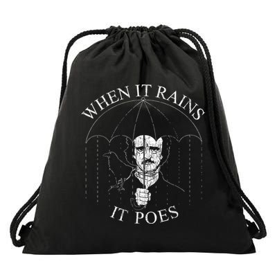 Vintage When It Rains It Poes Funny Edgar Allan Poe Drawstring Bag