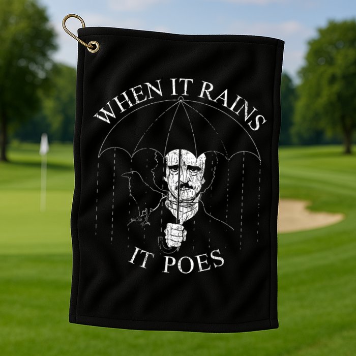 Vintage When It Rains It Poes Funny Edgar Allan Poe Golf Towel