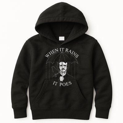 Vintage When It Rains It Poes Funny Edgar Allan Poe Kids Hoodie