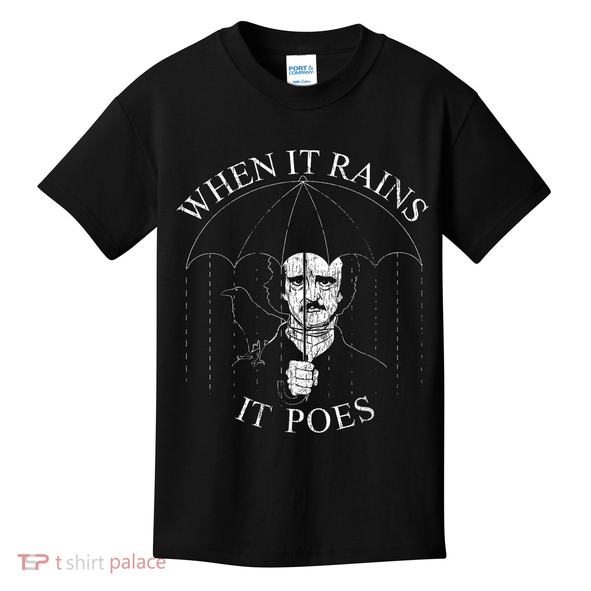 Vintage When It Rains It Poes Funny Edgar Allan Poe Kids T-Shirt