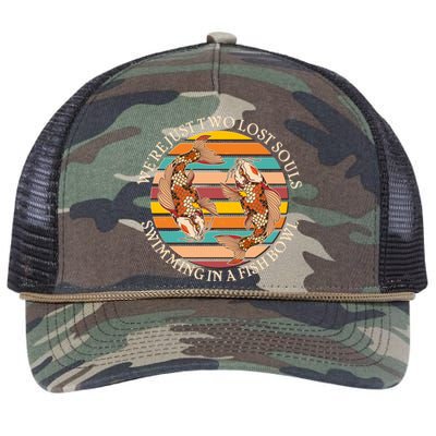 Vintage We're Just Two Lost Souls Swimming In A Fish Bowl Koi Fish Retro Rope Trucker Hat Cap