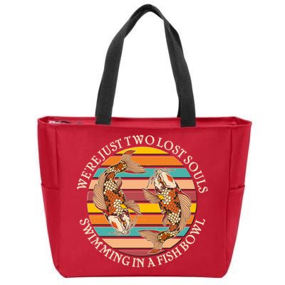 Vintage We're Just Two Lost Souls Swimming In A Fish Bowl Koi Fish Zip Tote Bag