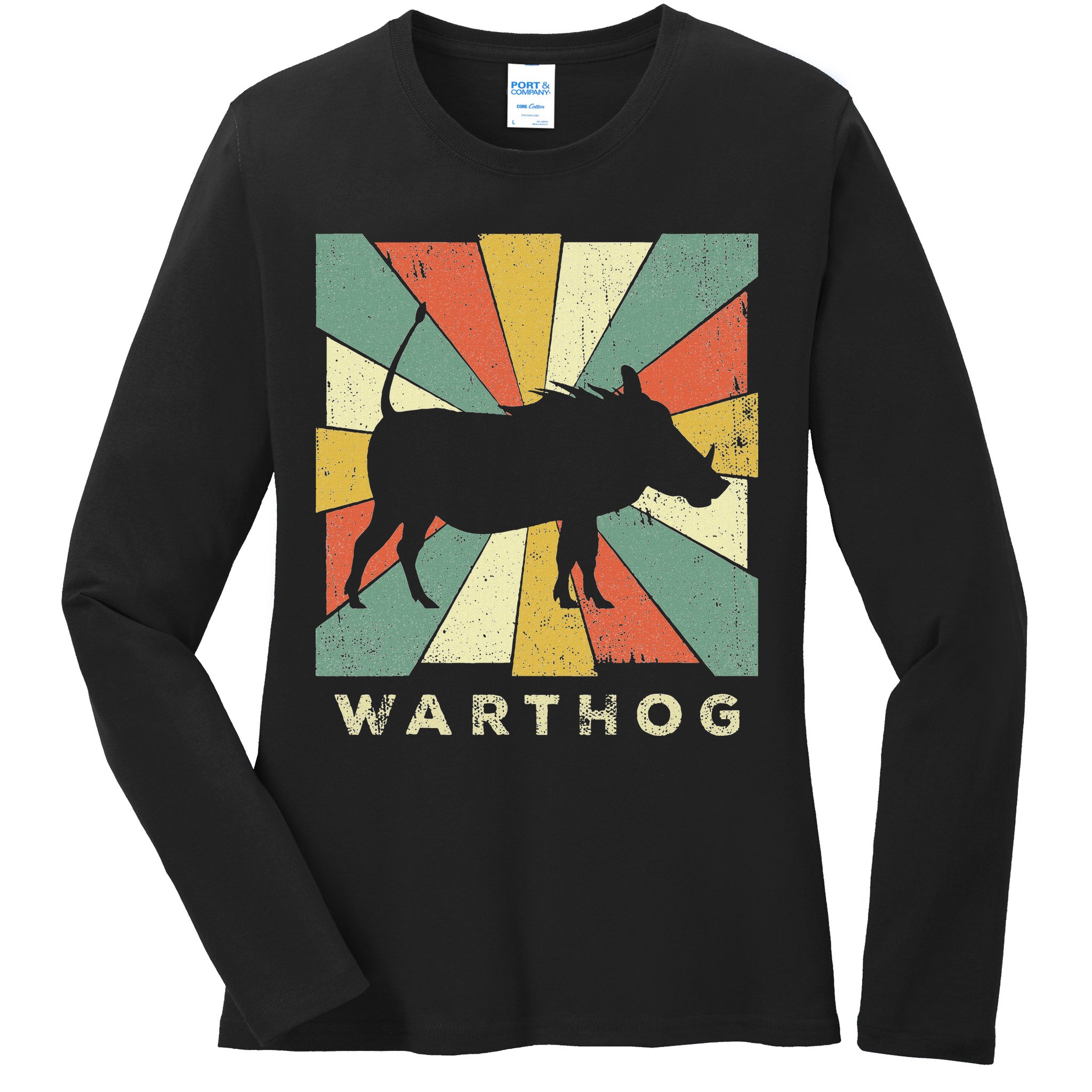Vintage Warthog Lover Retro Style Animal Ladies Long Sleeve Shirt