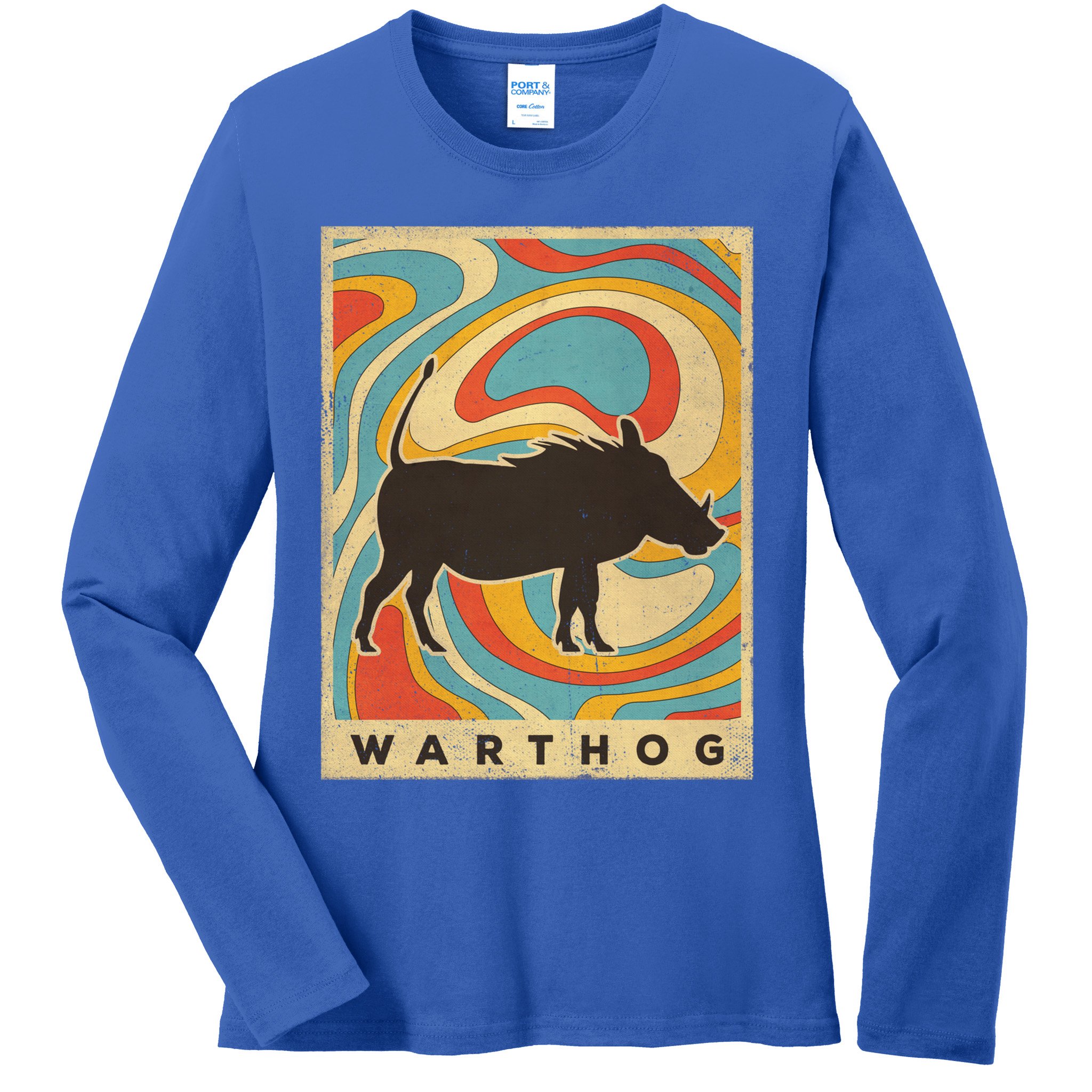 Vintage Warthog Lover Animal Retro Style Funny Gift Ladies Long Sleeve Shirt