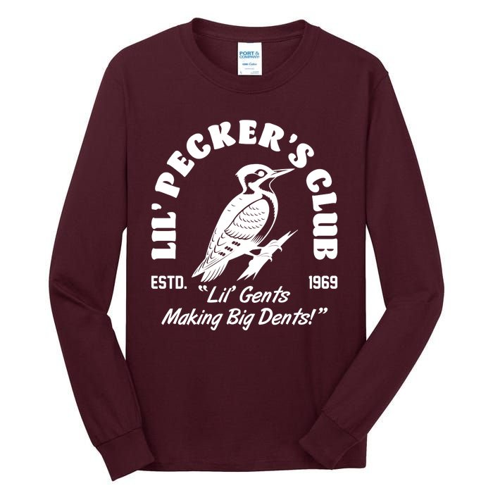 Vintage Woodpecker Lil Peckers Club Estd 1969 Lil Gents Making Big Dents Tall Long Sleeve T-Shirt