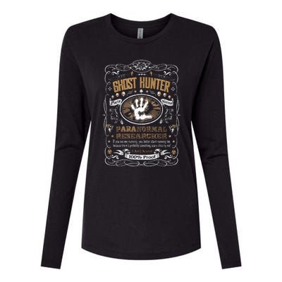 Vintage Whiskey Label Ghost Hunter Womens Cotton Relaxed Long Sleeve T-Shirt