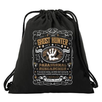 Vintage Whiskey Label Ghost Hunter Drawstring Bag