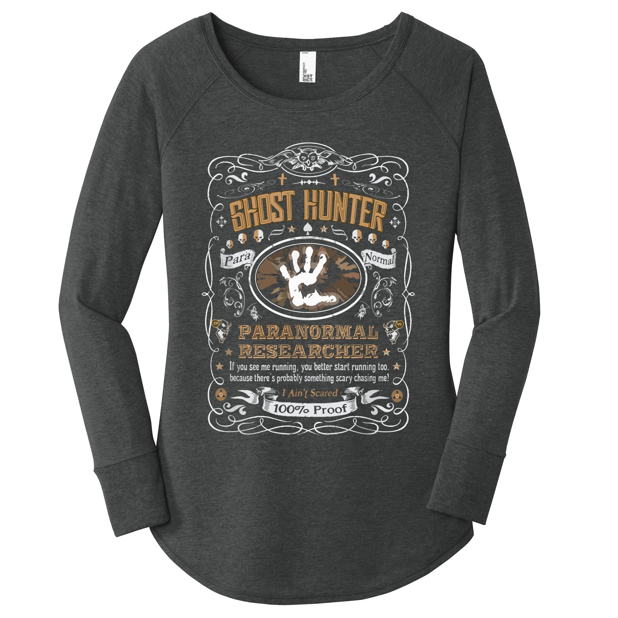 Vintage Whiskey Label Ghost Hunter Women's Perfect Tri Tunic Long Sleeve Shirt