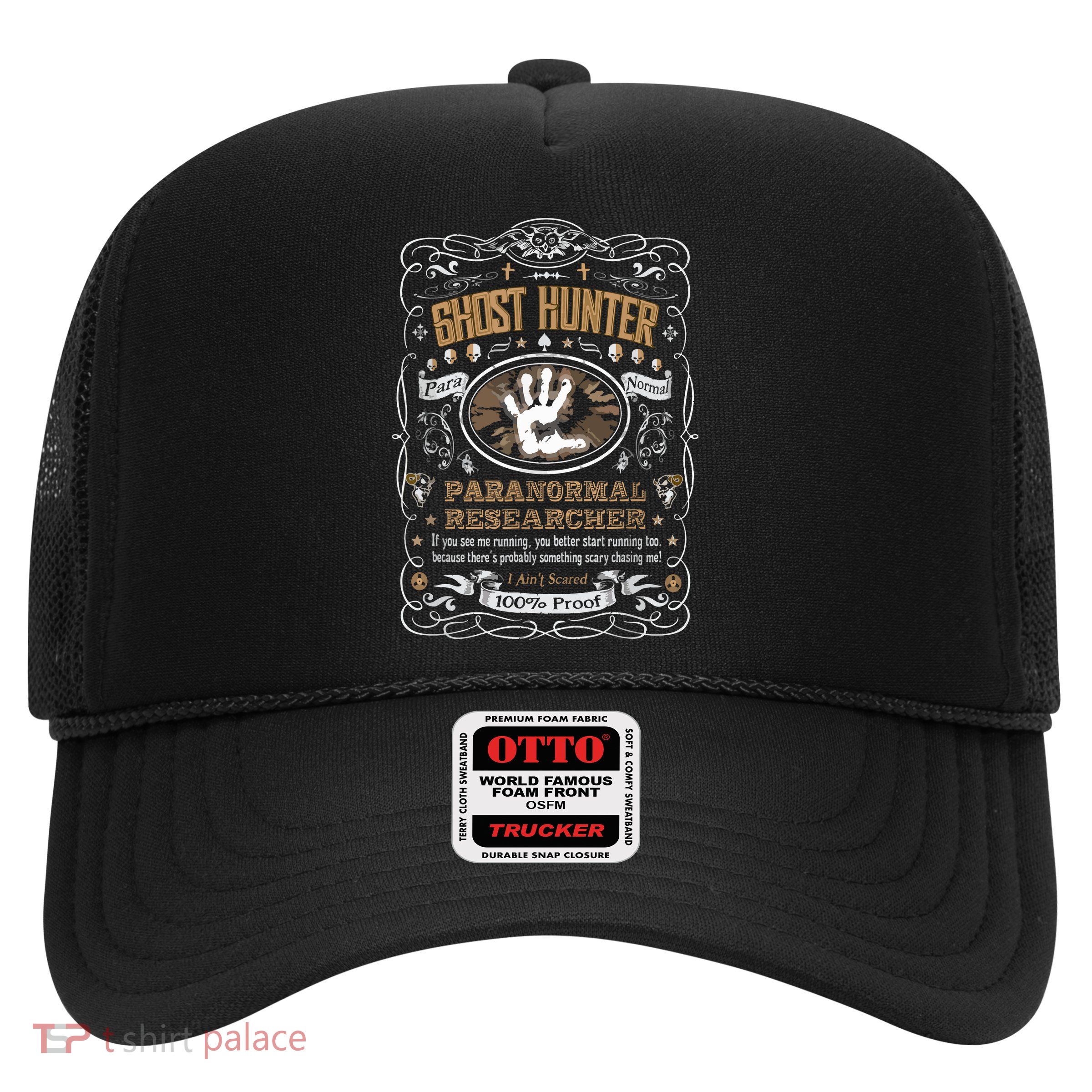 Vintage Whiskey Label Ghost Hunter Trucker Hat