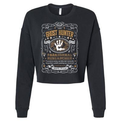 Vintage Whiskey Label Ghost Hunter Cropped Pullover Crew