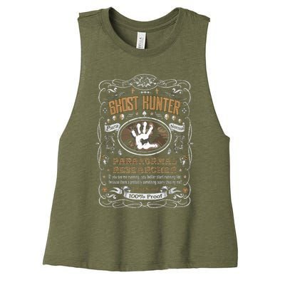 Vintage Whiskey Label Ghost Hunter Women's Racerback Cropped Tank