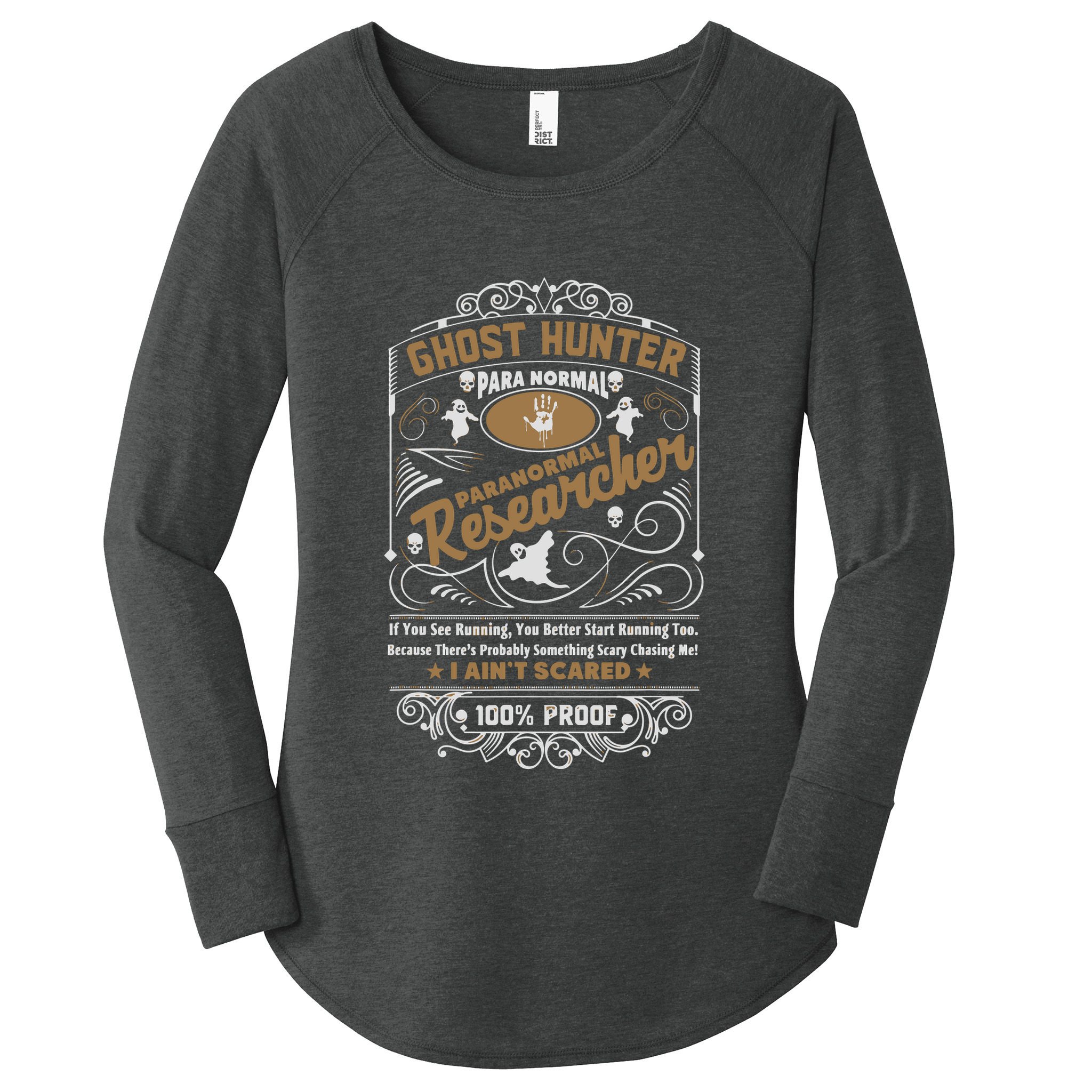 Vintage Whiskey Label Ghost Hunter Women's Perfect Tri Tunic Long Sleeve Shirt