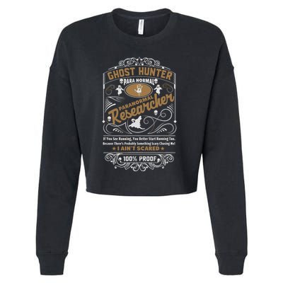 Vintage Whiskey Label Ghost Hunter Cropped Pullover Crew