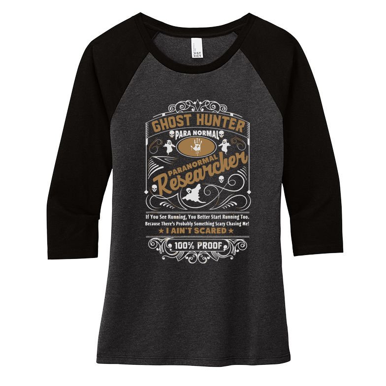 Vintage Whiskey Label Ghost Hunter Women's Tri-Blend 3/4-Sleeve Raglan Shirt