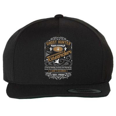 Vintage Whiskey Label Ghost Hunter Wool Snapback Cap