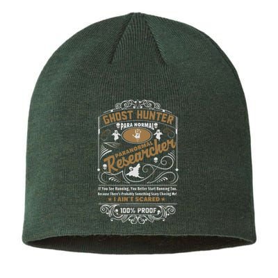 Vintage Whiskey Label Ghost Hunter Sustainable Beanie