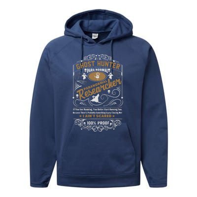 Vintage Whiskey Label Ghost Hunter Performance Fleece Hoodie