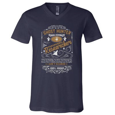 Vintage Whiskey Label Ghost Hunter V-Neck T-Shirt