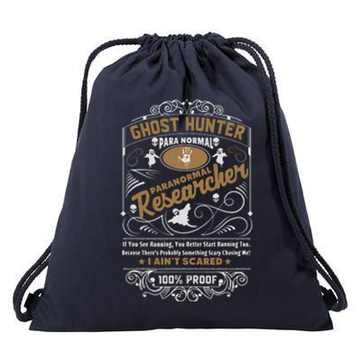 Vintage Whiskey Label Ghost Hunter Drawstring Bag