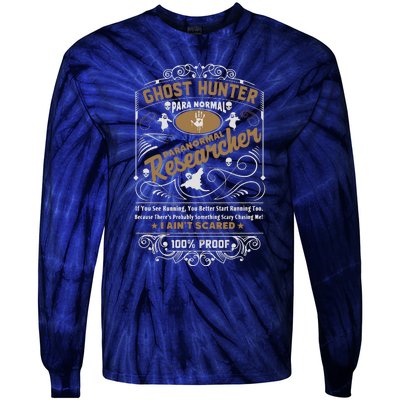 Vintage Whiskey Label Ghost Hunter Tie-Dye Long Sleeve Shirt